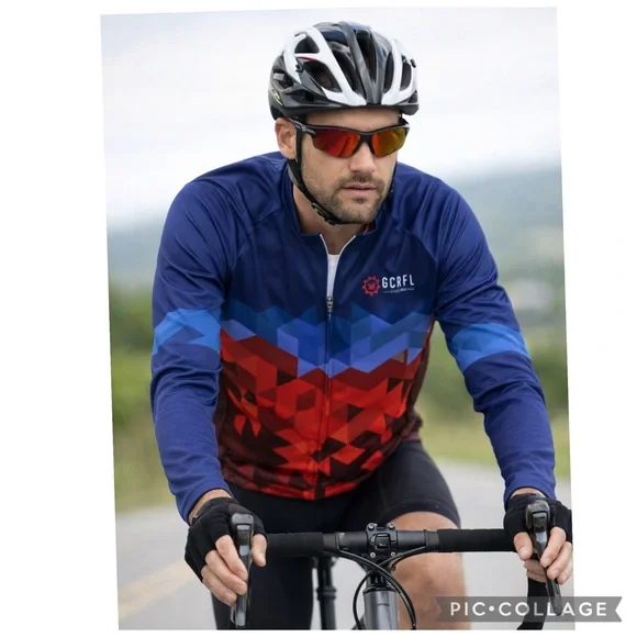 NEW GCRFL LONG SLEEVE CYCLING JERSEY DISTINCTIVE GEOMETRIC GRADIENT DESIGN - Picture 1 of 5